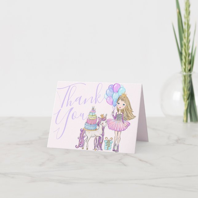 Unicorn Princess Moderne Wasserfarbenpastel Dankeskarte (Vorderseite)
