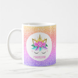Unicorn Princess Rainbow Glitzer Personalisierter  Kaffeetasse