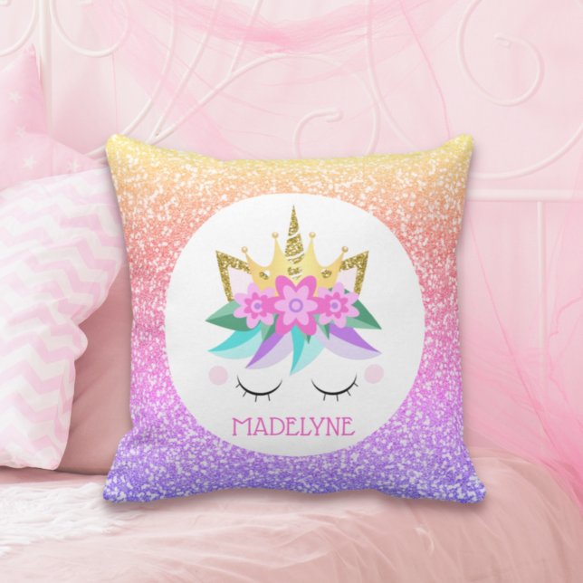 Unicorn Princess Rainbow Glitzer Personalisierter  Kissen (Von Creator hochgeladen)