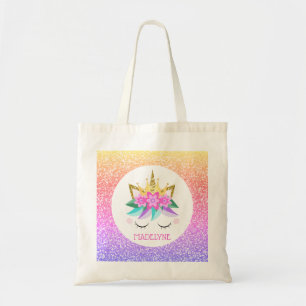 Unicorn Princess Rainbow Glitzer Personalisierter  Tragetasche