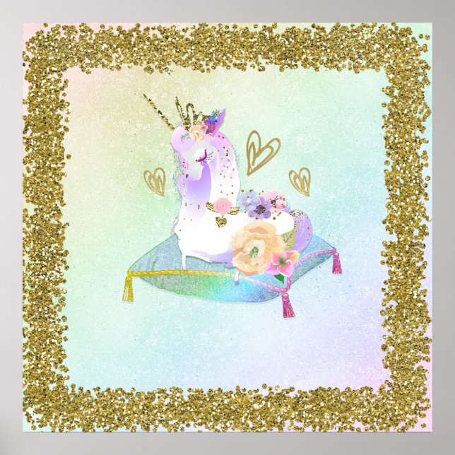 Unicorn Prinzessin Diva Iridescent Rainbow Pastel Poster (Vorne)
