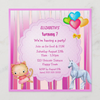 Unicorn, Prinzessin Kitty u. Ballon-Party lädt ein Einladung