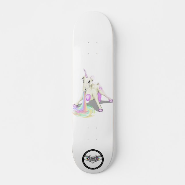 Unicorn puffernder Regenbogen lila Sterne Skateboard (Vorne)