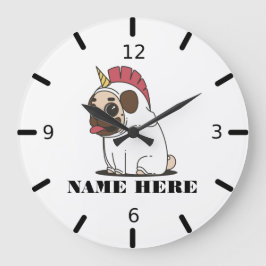 Unicorn Pug Große Wanduhr