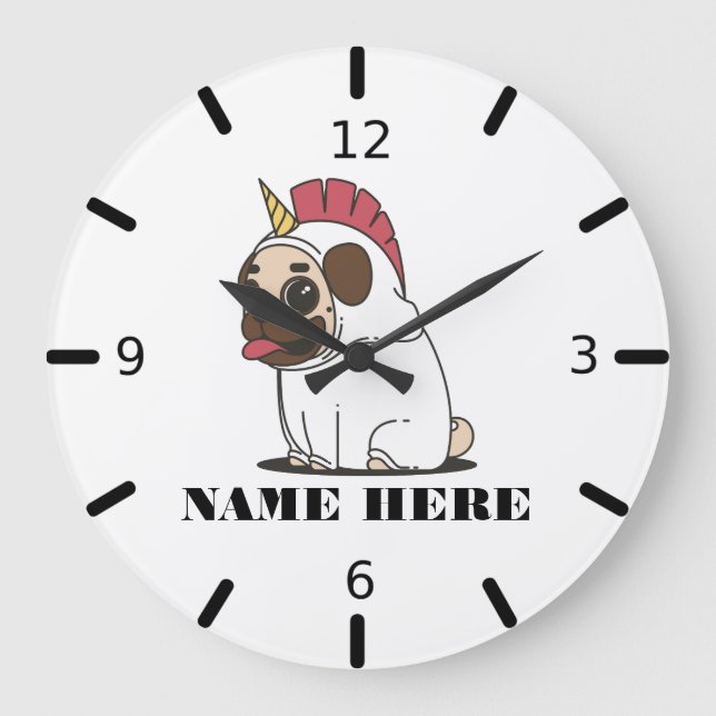 Unicorn Pug Große Wanduhr (Vorderseite)