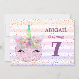 Unicorn Pumpkin Girls 7. Geburtstag Einladung
