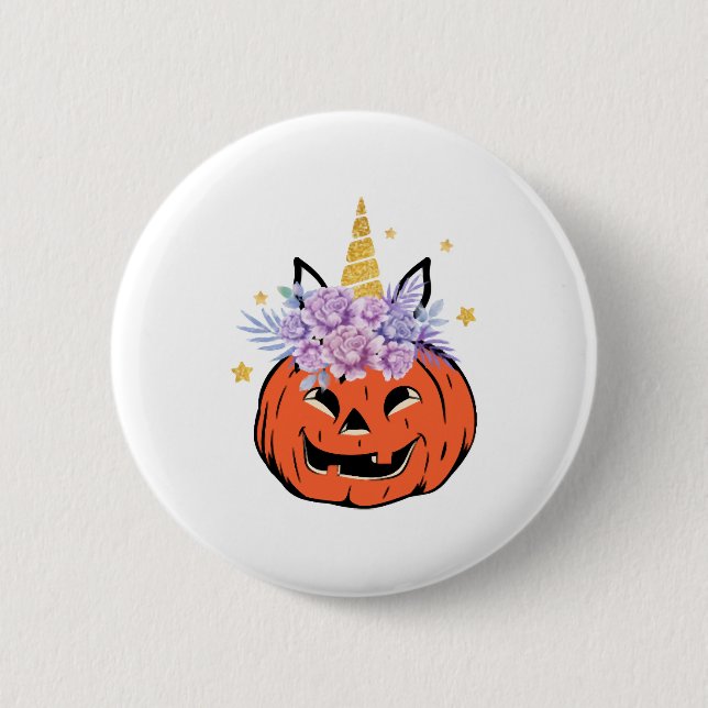 Unicorn Pumpkin Halloween Design Button (Vorderseite)