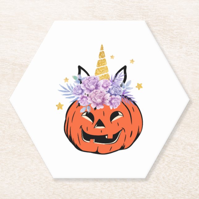 Unicorn Pumpkin Halloween Design Untersetzer (Vorderseite)