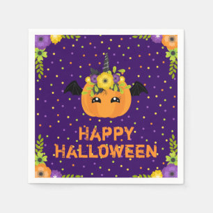 Unicorn Pumpkin Happy Halloween Lila Napkins Serviette