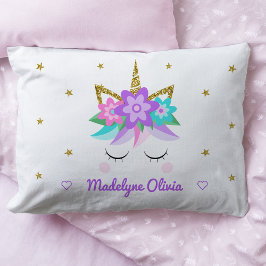 Unicorn Purple Flowers Glitzer Stars Personalisier Kissenbezug