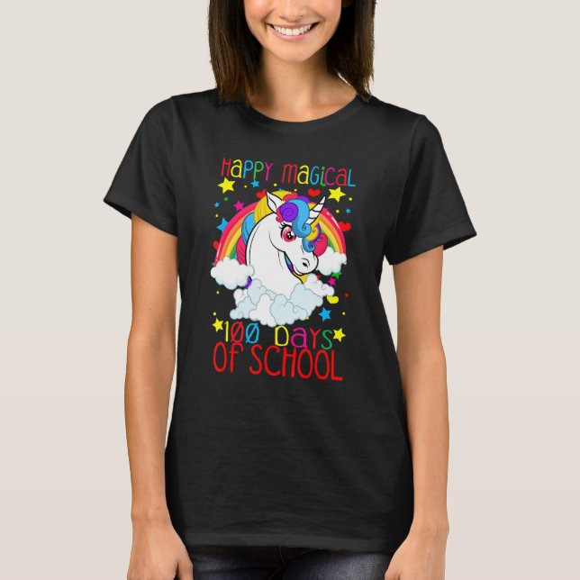 Unicorn Rainbow 100th Days Happy Magical 100 Days  T-Shirt (Vorderseite)