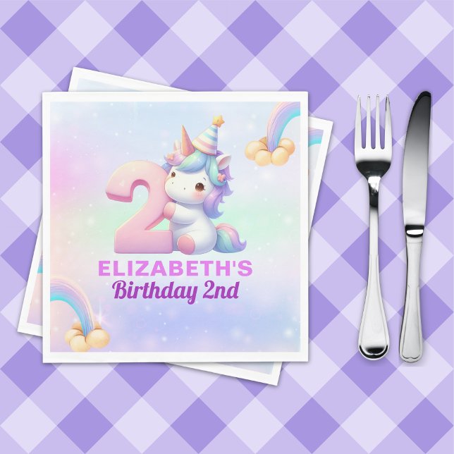 Unicorn Rainbow 2nd Birthday Party for Girls Serviette (Von Creator hochgeladen)