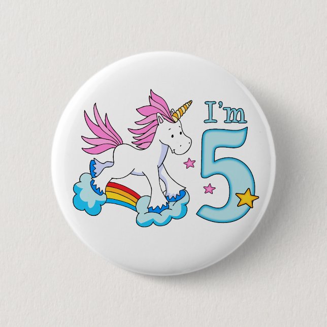 Unicorn Rainbow 5. Geburtstag Button (Vorderseite)