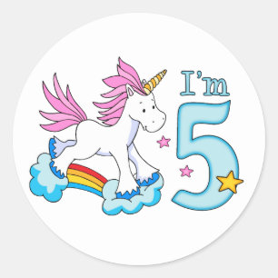 Unicorn Rainbow 5. Geburtstag Runder Aufkleber