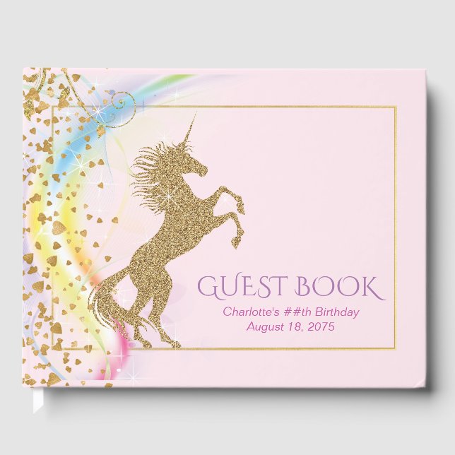Unicorn Rainbow Anniversday Party Livre d'invités (Recto)