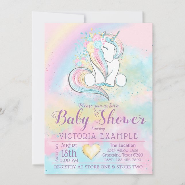 Unicorn Rainbow Baby Shower Einladung (Vorderseite)