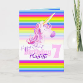 Unicorn rainbow belated 7th Birthday card Karte