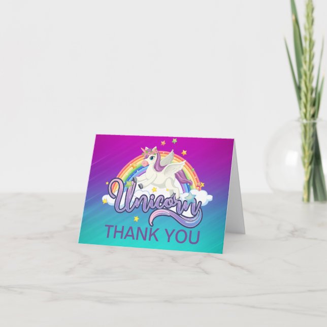 Unicorn Rainbow Birthday Magical Whimiscal Dankeskarte (Vorderseite)