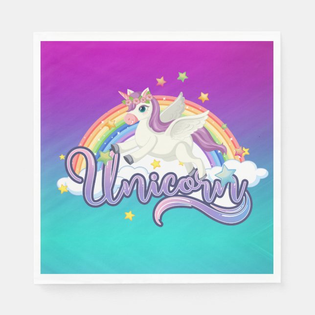 Unicorn Rainbow Birthday Magical Whimiscal Serviette (Vorderseite)