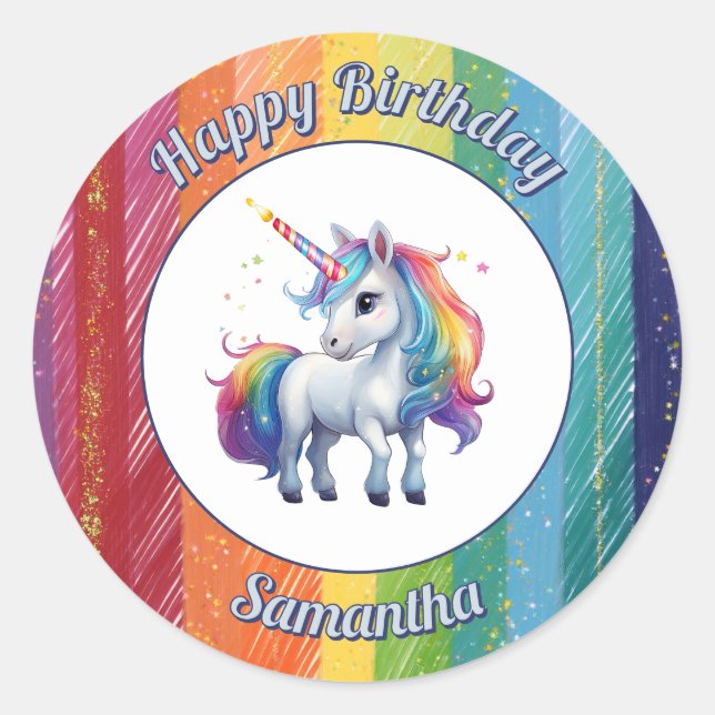 Unicorn Rainbow Birthday Sticker (Vorderseite)