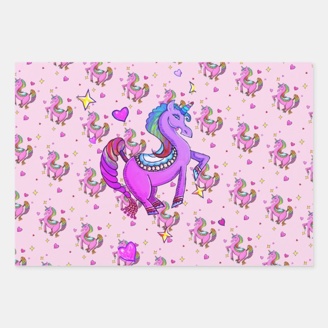 Unicorn Rainbow Brite Geschenkpapier Set (Vorderseite)
