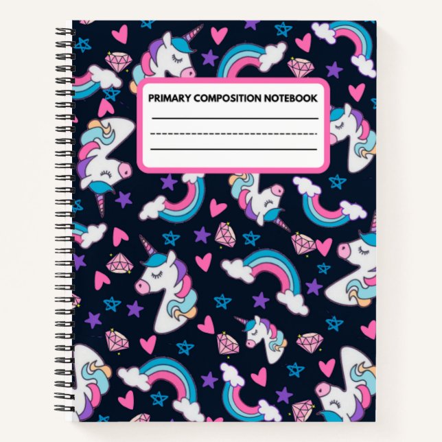 Unicorn Rainbow Carnet de composition primaire (Devant)