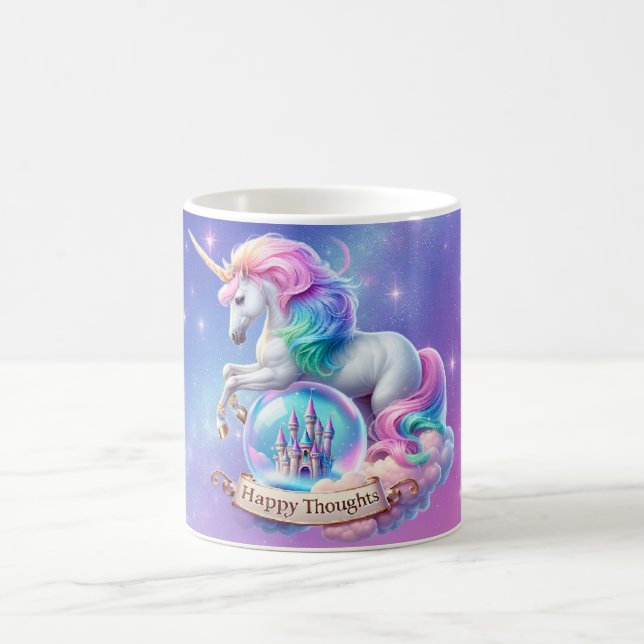 Unicorn Rainbow Castle Mug – Happy Thoughts Gift Verwandlungstasse (Mittel)