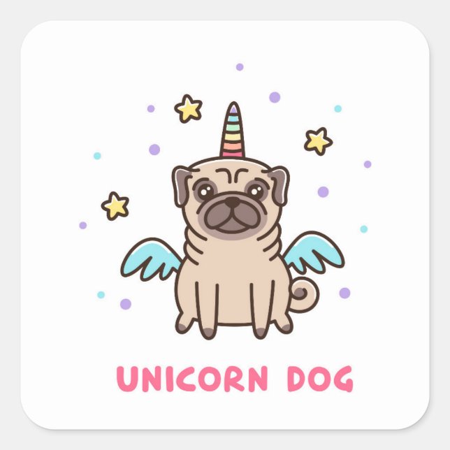 Unicorn Rainbow Dog Quadratischer Aufkleber (Vorderseite)