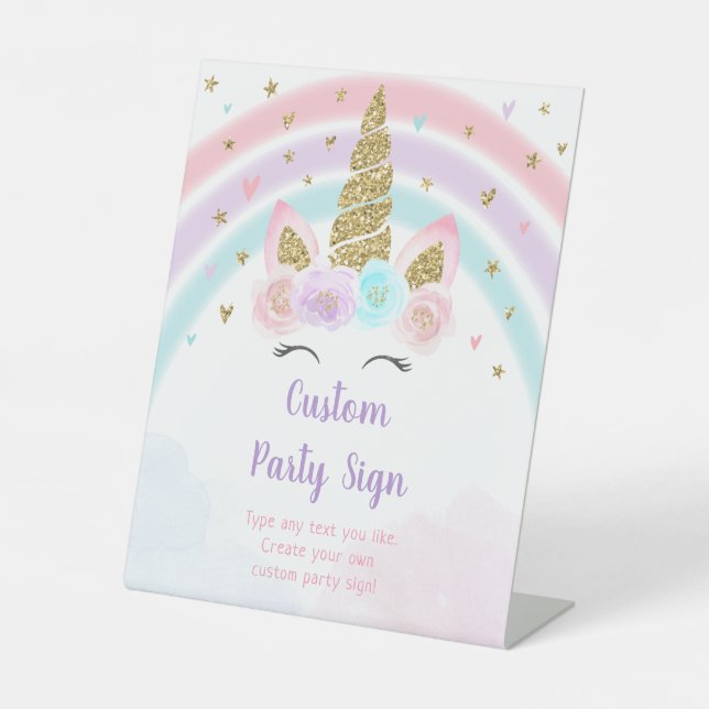 Unicorn Rainbow Editable Birthday Sockelschild (Vorderseite)