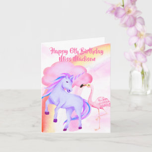 Unicorn Rainbow Flamingo Girls 6. Geburtstag Karte