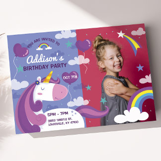 Unicorn Rainbow Foto Geburtstagsparty Einladung