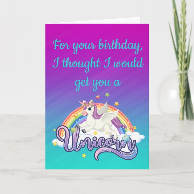 Unicorn Rainbow Funny Birthday Card Karte (Vorderseite)