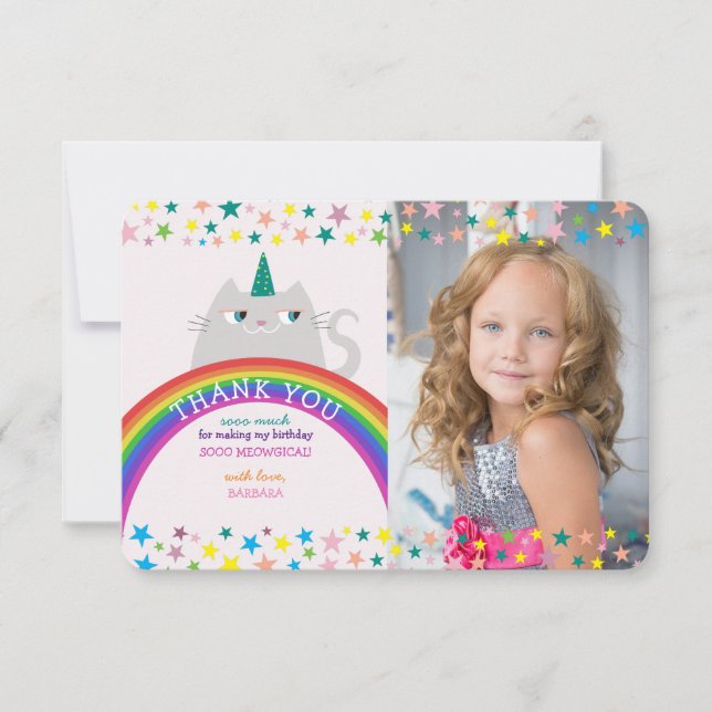 Unicorn Rainbow Girl Birthday Vielen Dank Dankeskarte (Vorderseite)