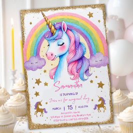 Unicorn Rainbow Girls Geburtstagsparty Digital Inv Einladung