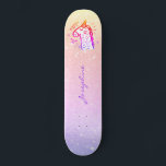 Unicorn rainbow glitter modern name personalized skateboard<br><div class="desc">Rainbow unicorn holographic pink falglitter iridescent skateboard Design.                 Easy to personalize with your name in hand lettered unterschrift Style Could be a cute gift for a teen girl on Sweet 16,  Quinceanera,  Graduation,  birthday,  Christmas,  or any other chance.</div>