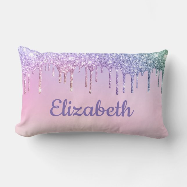 Unicorn Rainbow Glitzer Personalisiert Lendenkissen (Vorderseite)