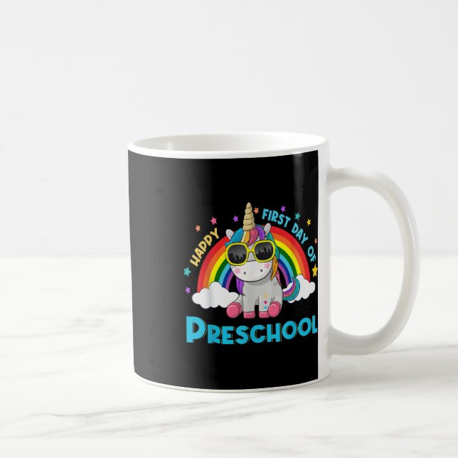 Unicorn Rainbow Happy First Day Of Preschool Back  Kaffeetasse (Rechts)