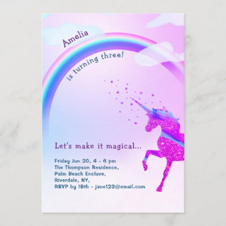 Unicorn Rainbow Iridescent Glitzer Stars Magisch Einladung