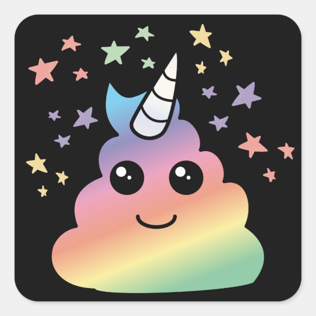 Unicorn Rainbow Kackend Emoji Kawaii Quadratischer Aufkleber (Vorderseite)