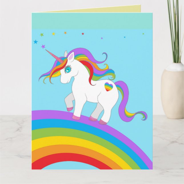 UNICORN RAINBOW MÄDCHEN GEBURTSTAGSKARTEN KARTE (Vorderseite)