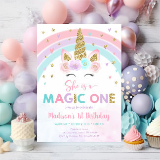 Unicorn Rainbow Magic Eins Geburtstag Einladung