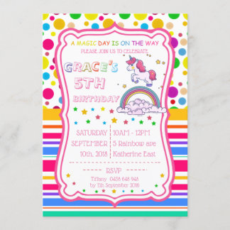 Unicorn Rainbow Magical Birthday Personalize UAWG Einladung