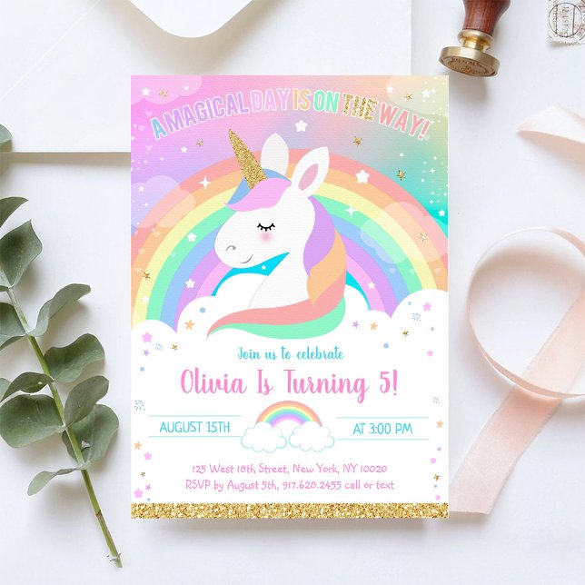 Unicorn Rainbow Magical Day Birthday Invitation (Créateur téléchargé)
