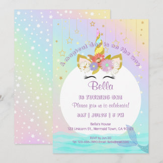 Unicorn Rainbow Mermaid Erstgeburtstag Einladungen