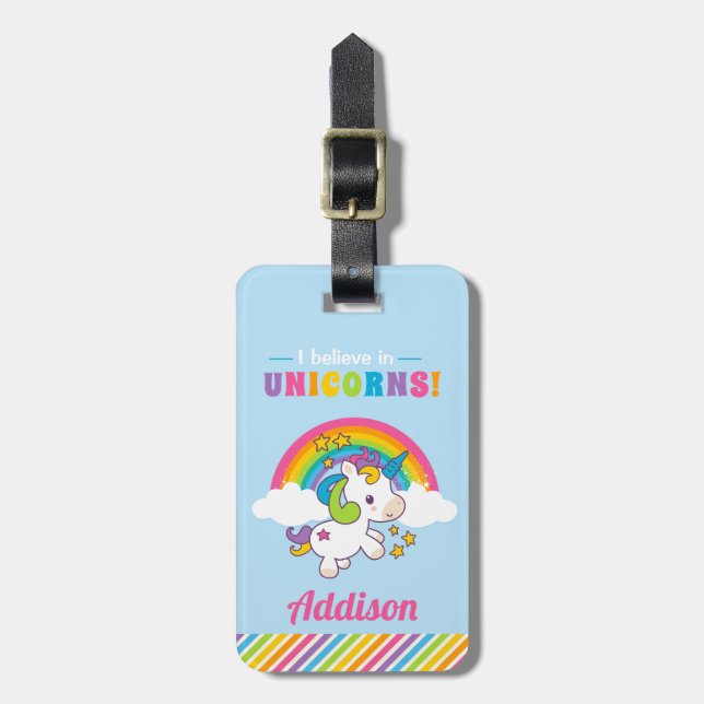 Unicorn Rainbow Niedlich Girl Luggage Gepäckanhänger (Vorderseite vertikal)