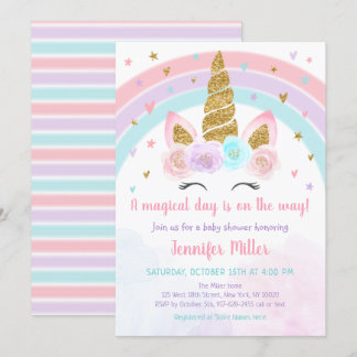 Unicorn Rainbow Pastel Baby Shower Einladung