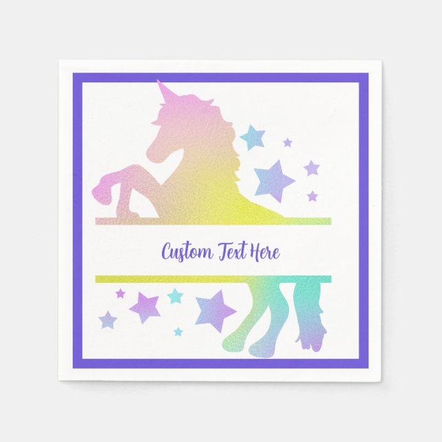 Unicorn Rainbow Pastel Personalisiert Serviette (Vorderseite)