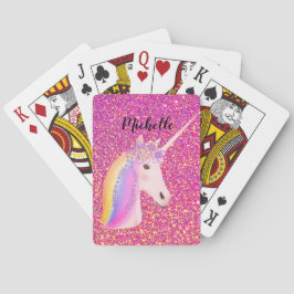 Uniçorn Rainbow Pink Glitzer Glitzern Personalisie Spielkarten