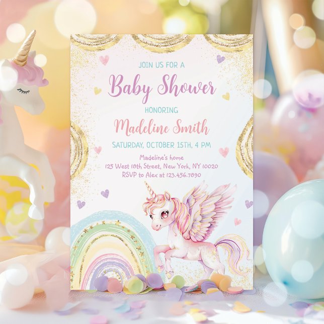 Unicorn Rainbow Pink Gold Baby Dusche Einladung (Von Creator hochgeladen)