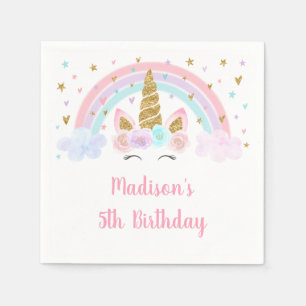Unicorn Rainbow Pink Gold Geburtstag Serviette